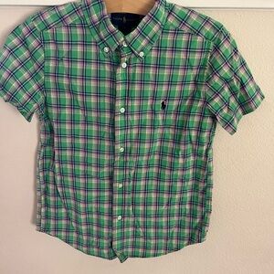 Ralph Lauren Boys Short Sleeve Green and Blue Plaid Shirt